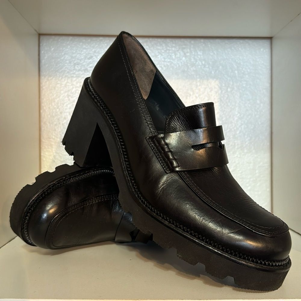 Paul Green Janice Platform Chunky Heel Loafers Leather Black Womens